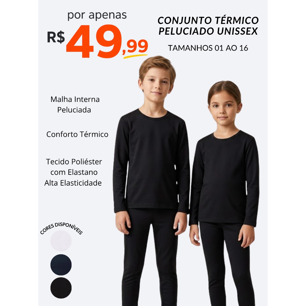 Conjunto Térmico Infantil Peluciado Menina Menino Unissex Inverno Blusa + Calça - Envio Imediato
