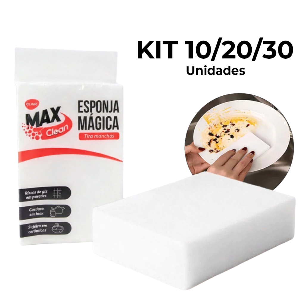 Kit 10 20 30 Esponjas Mágica Bucha Melamina Tira Mancha Original Desengordura Limpeza Incrivel