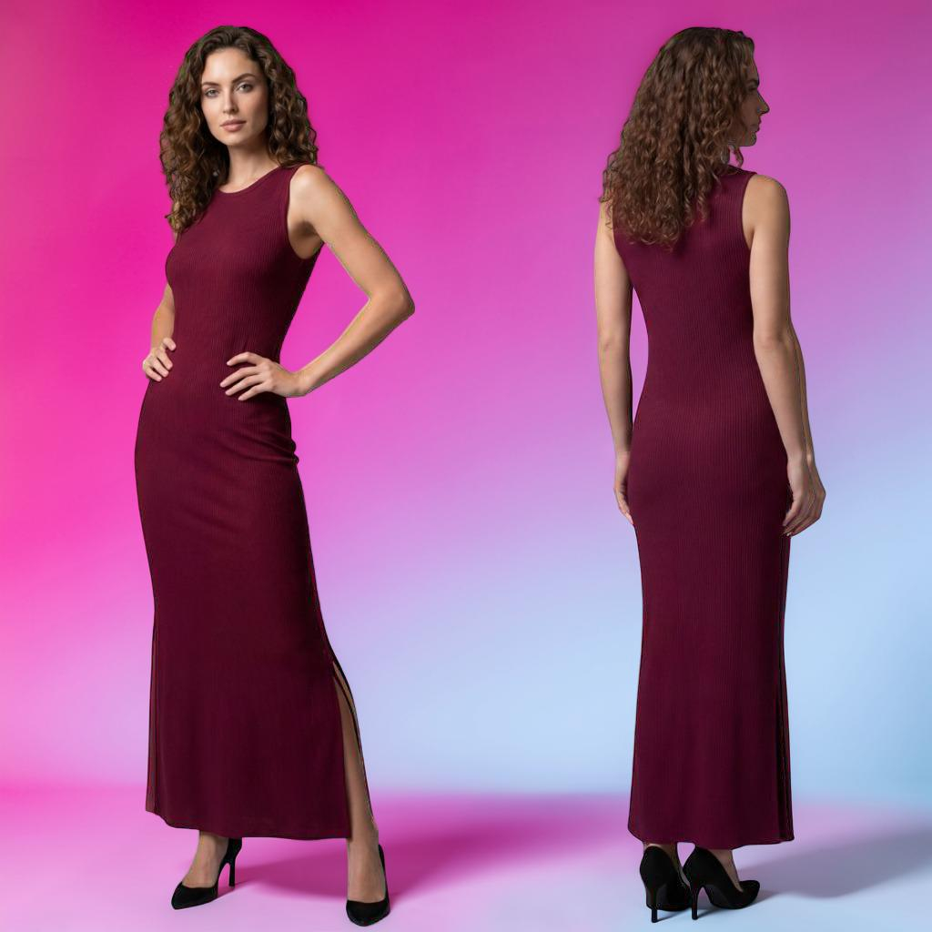 Vestido Longo Canelado com Fenda Lateral - Conforto e Flexibilidade | Achadinhos da Nessa