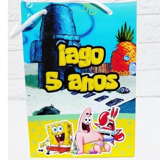 Sacolinha Surpresa Bob Esponja Personalizada com Nome e Idade | Lembrancinha Festa Infantil 10 a 40 Unidades