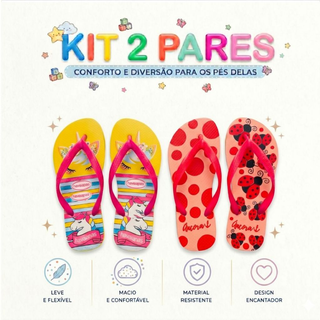 Kit 2 Pares Chinelo Casual Leve Resistente Promoção Limitada Sortido Confortável Barato