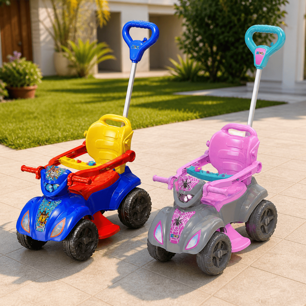 Quadriciclo Infantil Aranha Menina Brinquedo Andador Carrinho Bicicleta Cestinha Criança Passeio