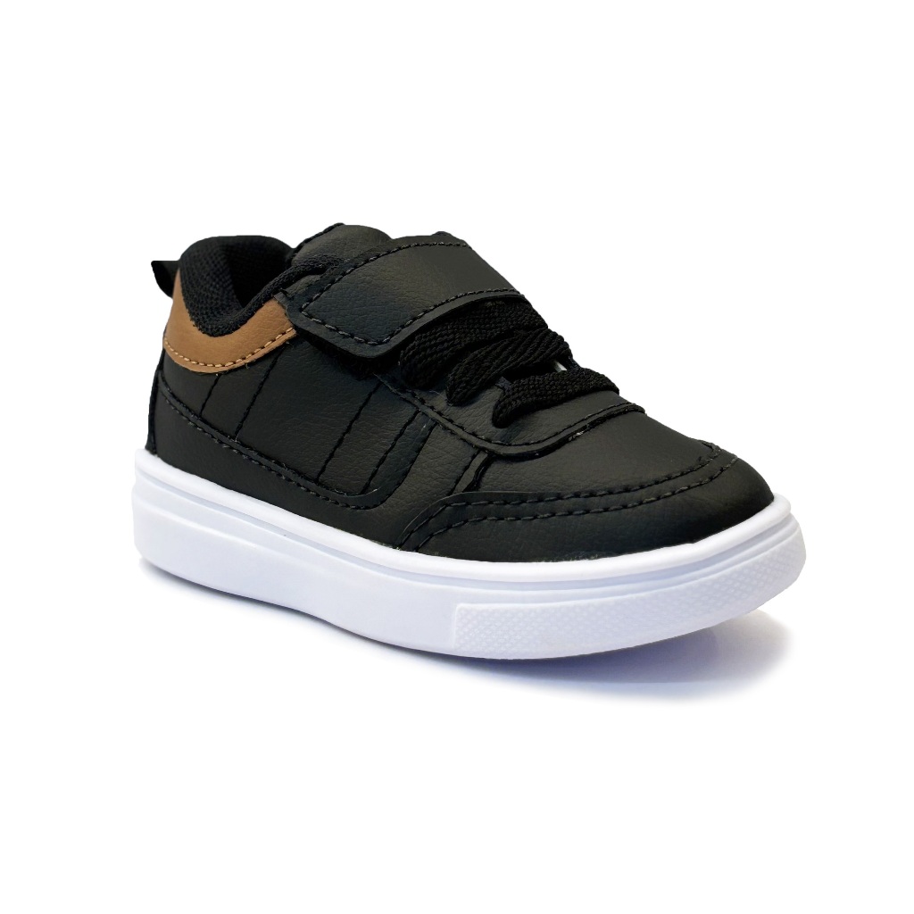 Tênis Preto Infantil Menino Masculino Casual Confortável com Velcro