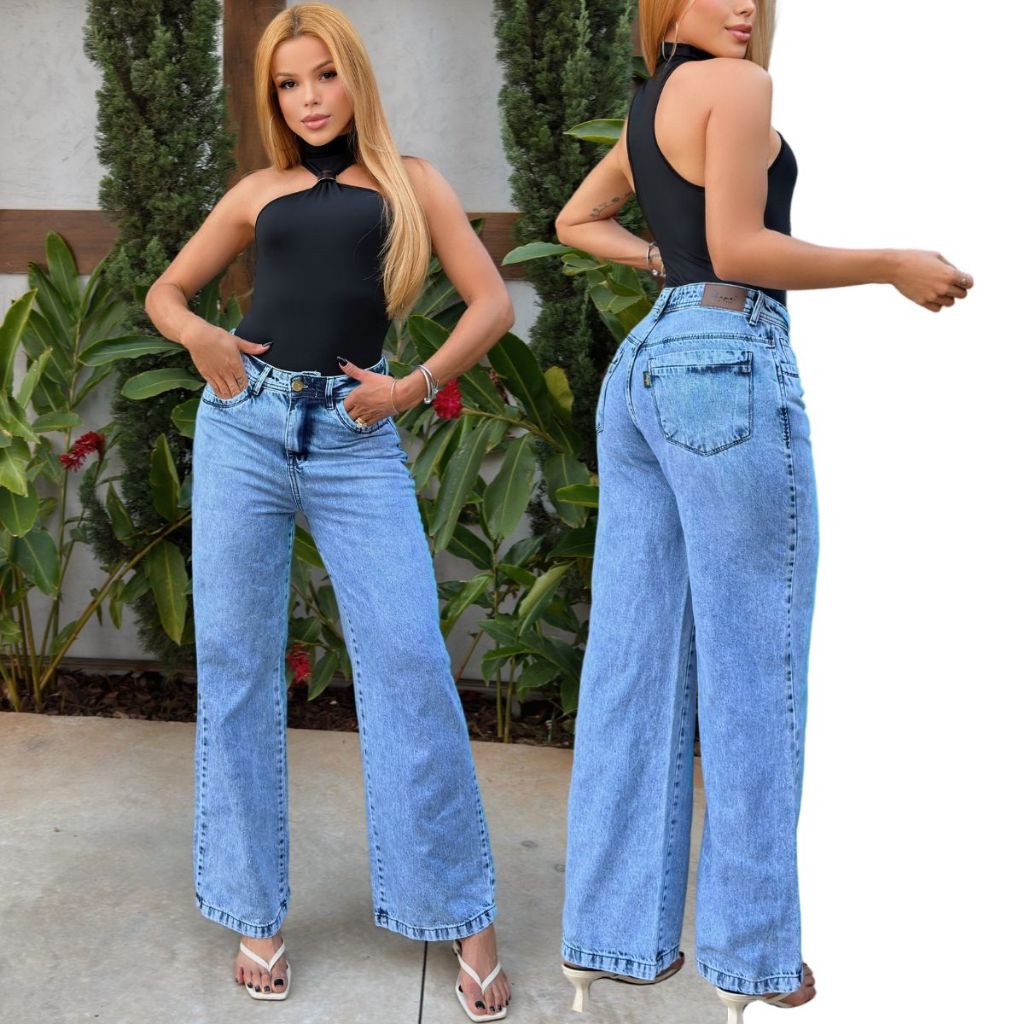 Calça Jeans Wide Leg Feminina Super Clara Cintura Alta Sem Lycra Até 48 | Skape Jeans Wear