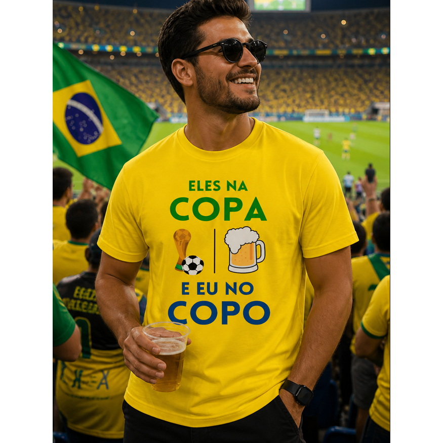 Camiseta Brasil Hexa Unissex  "EU NO COPO" Camisa Algodão T-shirt Copa Do Mundo