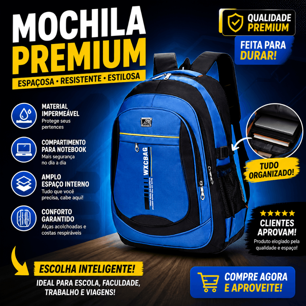 Mochila Masculina Impermeável Faculdade Resistente Grande