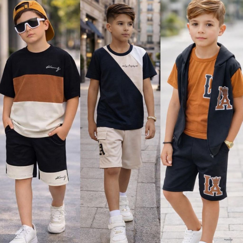 Conjunto Masculino Infantil Roupa Estilosa Menino Bermuda e Camisa