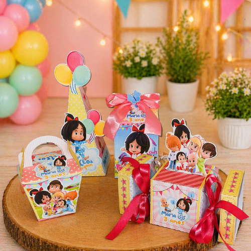 KIT MONTADO - kit personalizados CLEO E CUQUIN, lembrancinhas caixinhas mimos de aniversário festa infantil