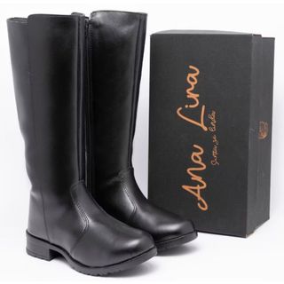 Bota Coturno Feminina Casual Outono Inverno de Couro Confort com Solado Costurado