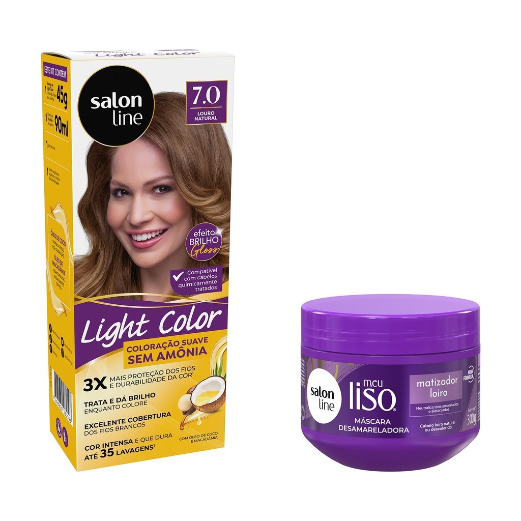 Kit Louro Natural Light Color 7.0 + Máscara Matizadora Meu Liso 300g