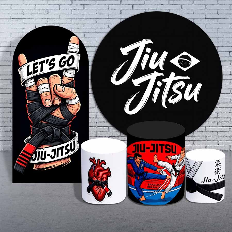 Kit Capa Painel Redondo Com Trio Capas De Cilindro Veste Fácil Sublimado Tema Jiu Jitsu Menino — imagem 2 de 2