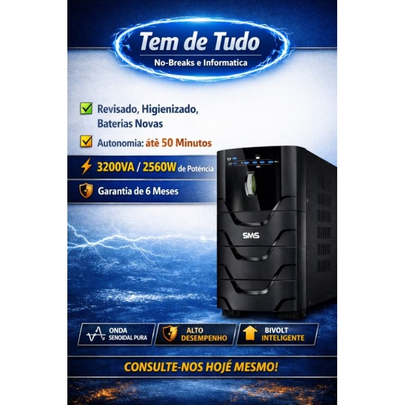 Nobreak SMS POWER SINUS NG uPS3200Bi 3200VA SENOIDAL PURO Bivolt Automático Recondicionado