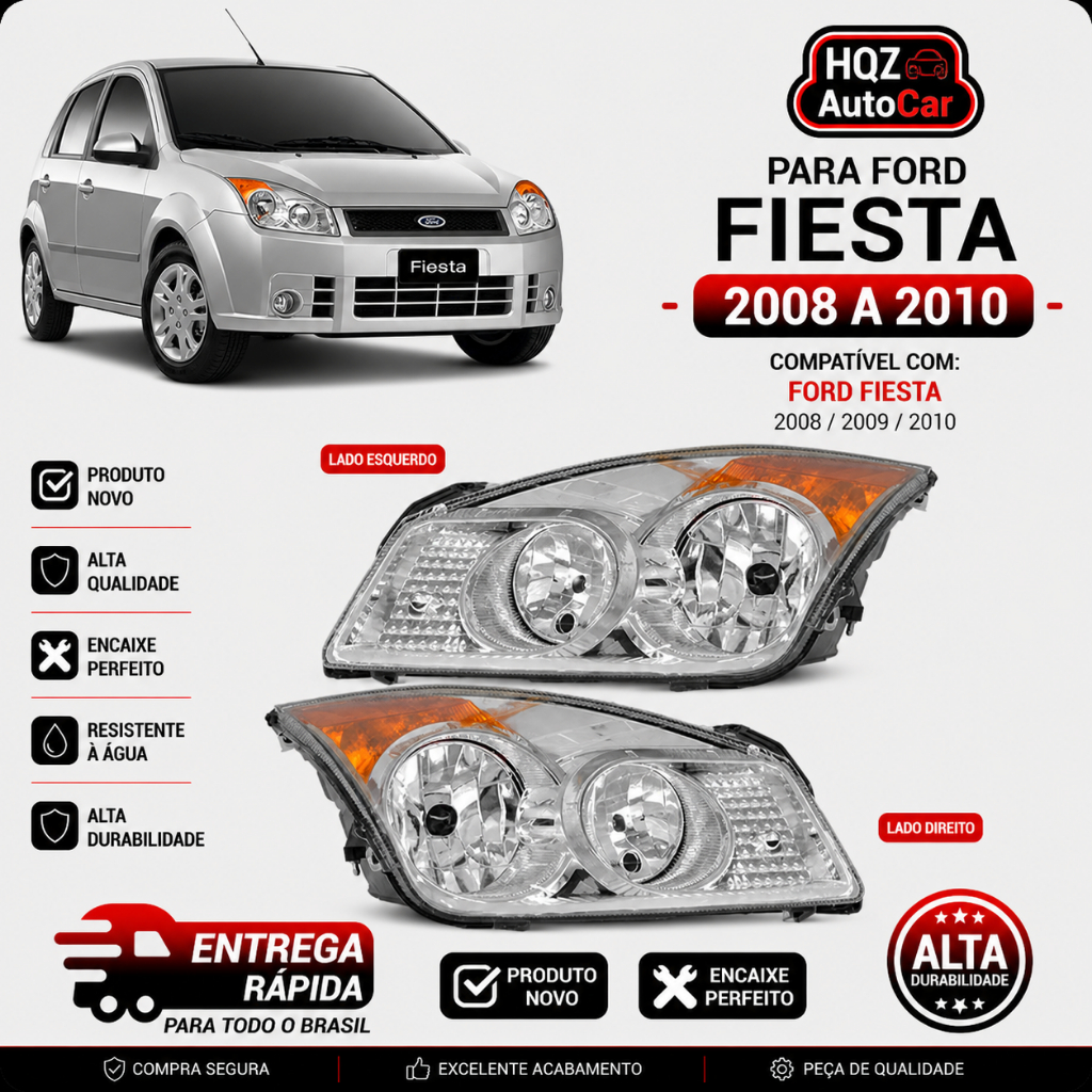 Par Farol Fiesta 2008 a 2010 Cromado Foco Duplo