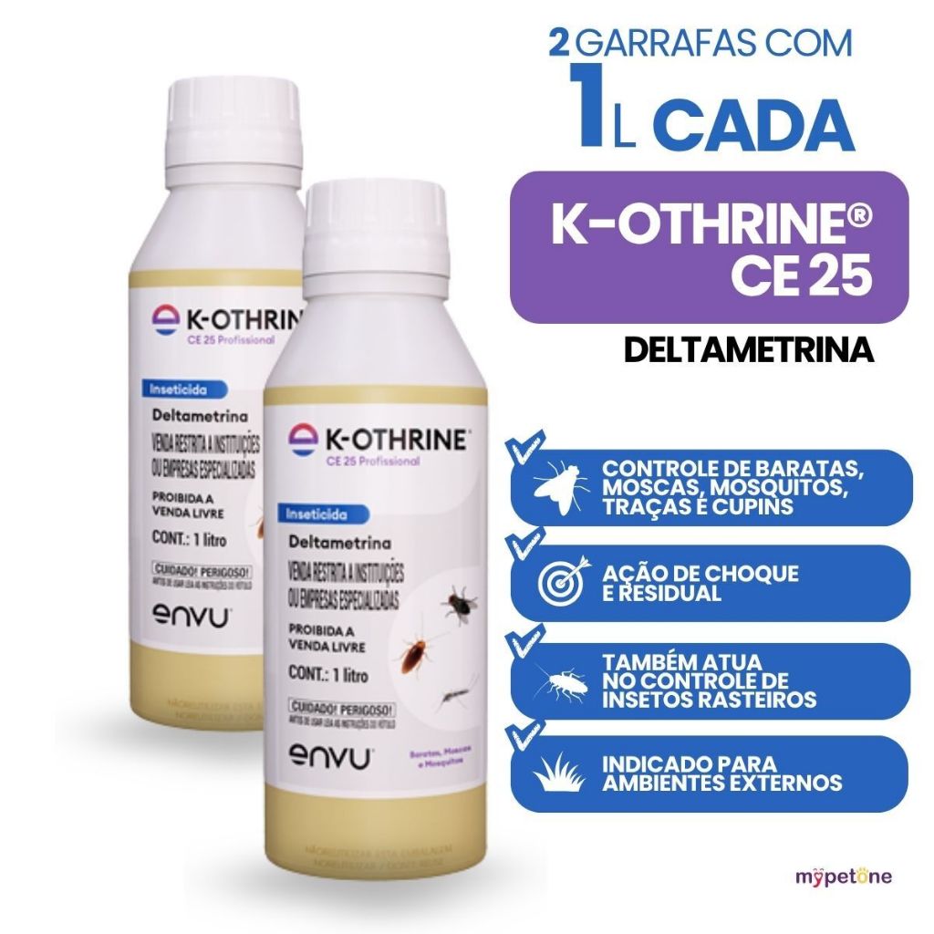 Kit com 2 K-Othrine CE 25 Mosquitos Baratas Moscas 1L Envu