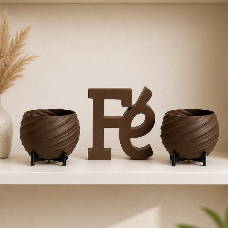 Kit Fé + Vasos Decorativos Para Flores Decoração 3D Itens Decorativos Sala Quarto Escritório
