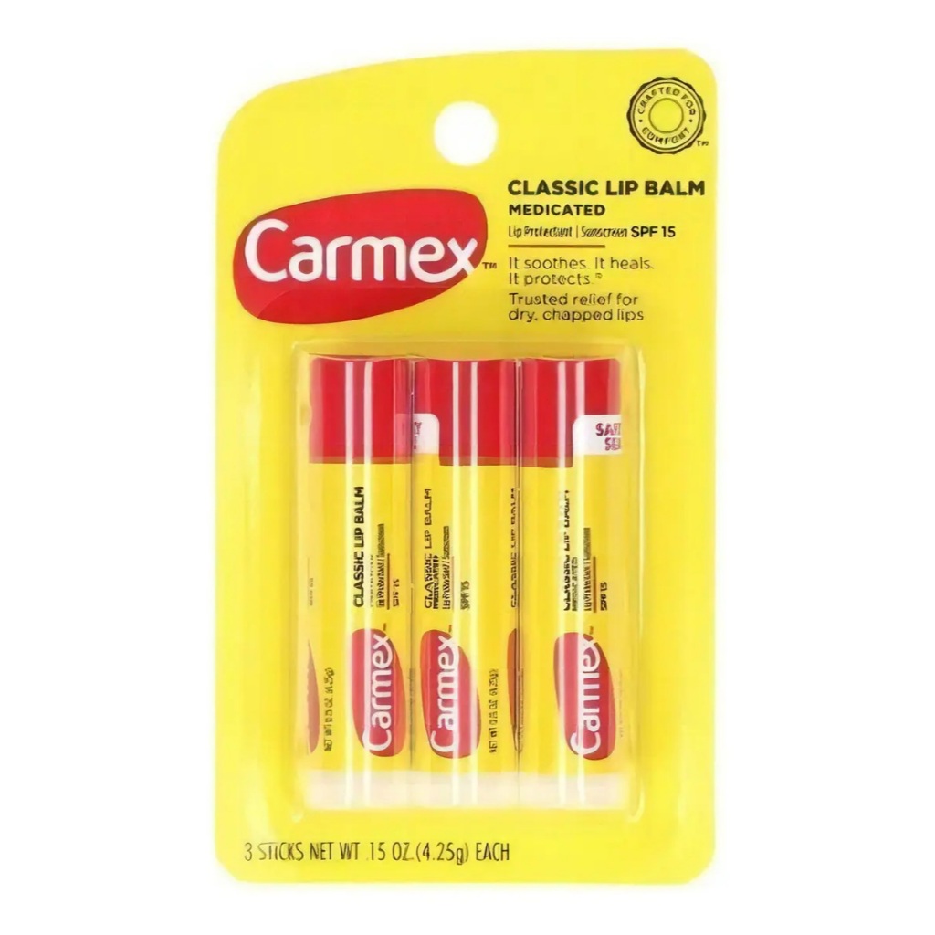 Carmex Lip Balm Bastão Stick Labial Com 3un Original Fps 15
