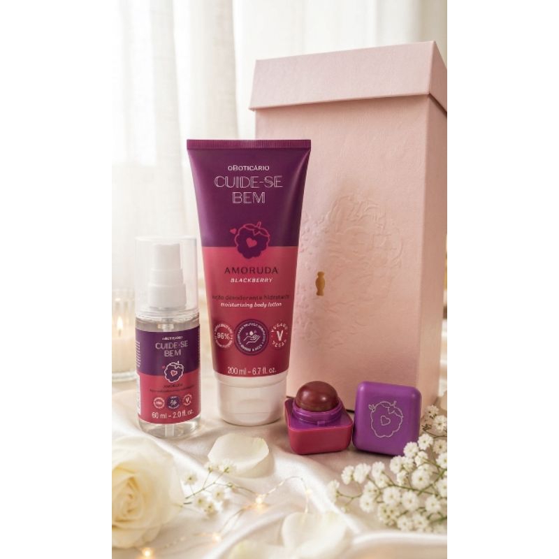 Combo amoruda 3 itens: Splash 60 ml + loção 200 ml + balm labial 6,2 g