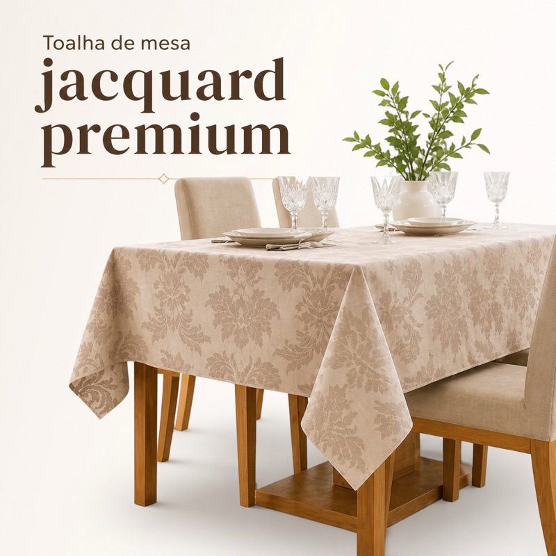 Toalha de Mesa Luxo Macia Jacquard Retangular 4, 6 e 8 Lugares - Tecido Premium para Jantar e Eventos