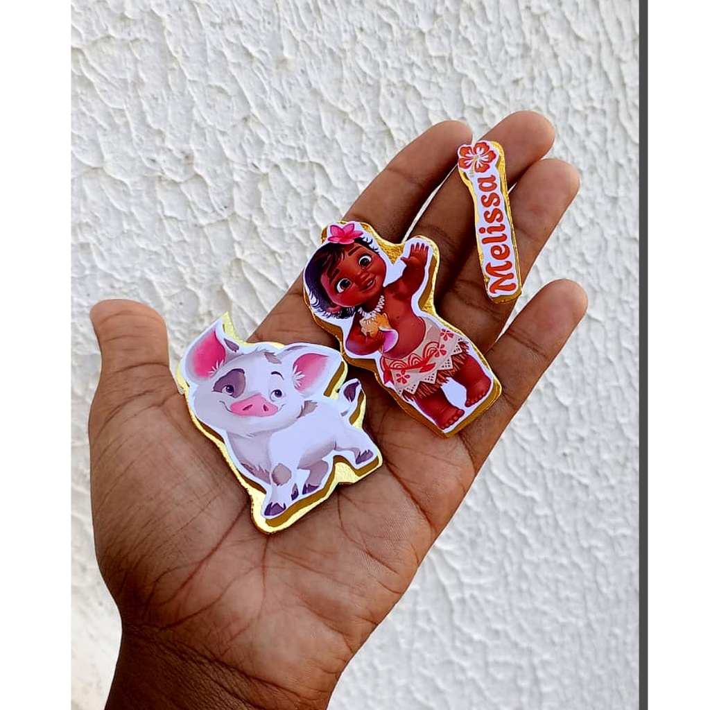 50 apliques 3D com lamicote dourado  MOANA BABY | TODOS OS TEMAS