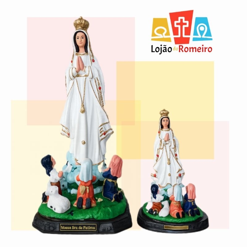 Nossa Senhora de Fátima com pastorzinho borracha inquebrável PODE MOLHAR