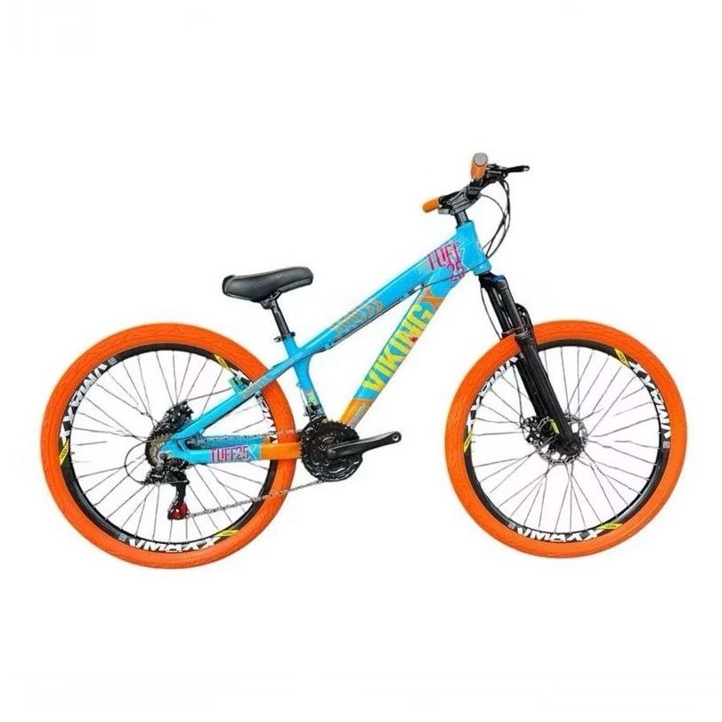 Bicicleta VikingX Tuff25 Aro26 21V Rodas Vmaxx Pneu Flame Laranja - Azul Laranja