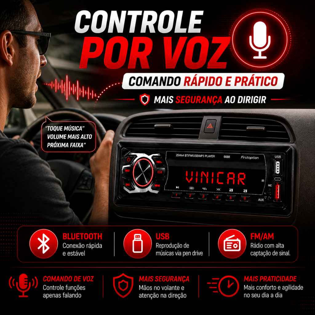 Radio Automotivo Bluetooth Toca Som Carro 2 Usb Pen Drive