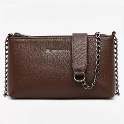 Bolsa Feminina Vittal Clutch Annelise em Couro Legitimo Preta Alça Corrente Marrom Café
