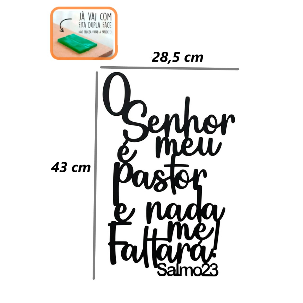Quadro Decorativo Salmo 23 O Senhor É Meu Pastor MDF com Fitas Dupla Face Apliques Quarto Sala Frase