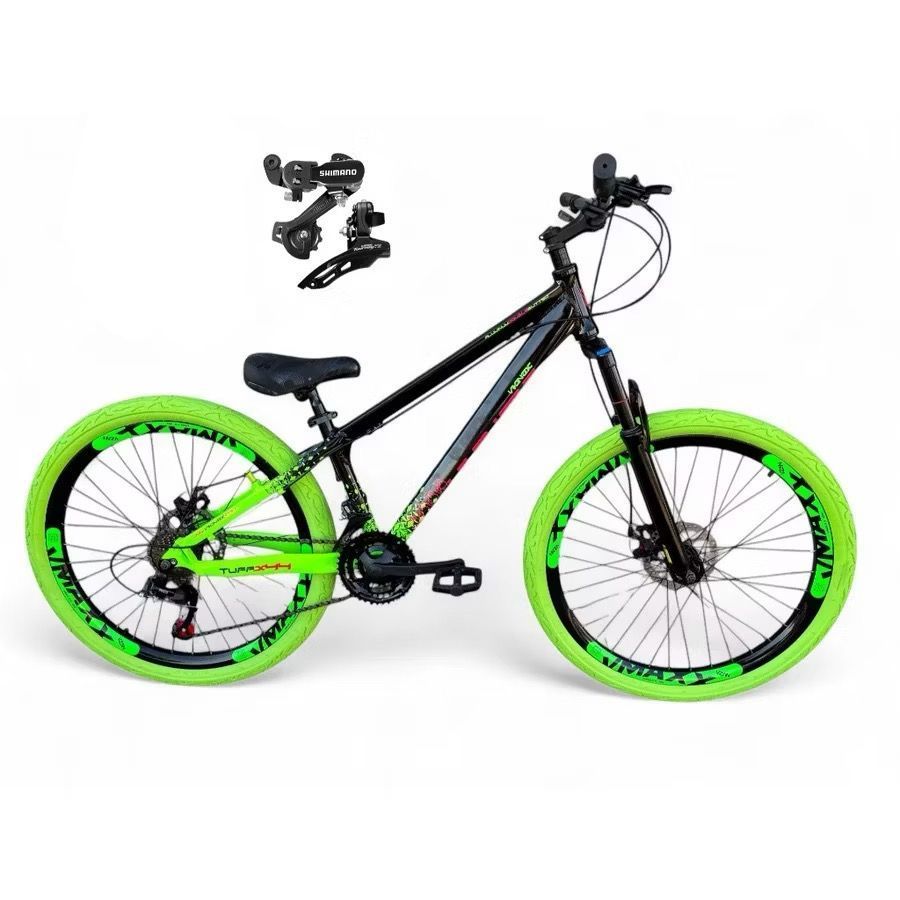 Bicicleta VikingX Tuff44 Câmbios Shimano Rodas Vmaxx Pneu Flame Roxo - Preto Verde