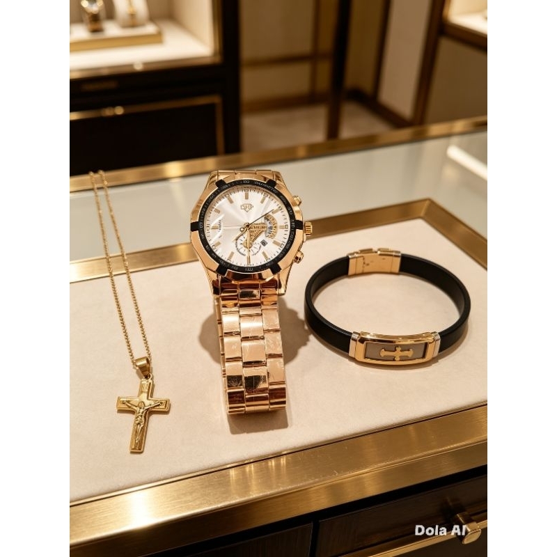 ⚜️ KIT RELÓGIO DE LUXO MASCULINO + PULSEIRA + CORRENTE AÇOn– O CONJUNTO PERFEITO!