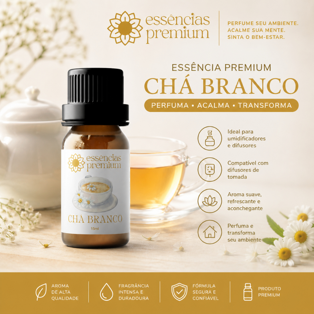 Essência Chá Branco Para Umidificador Difusor Aromatizador 15ml a Base de Água