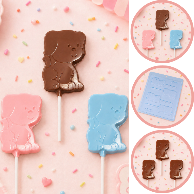1~10 Forma Simples Pirulito Cachorro 404 - (D2) em Acetato BWB Para Bombom e Doces, Chocolate Páscoa. (CHOCO)