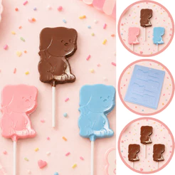 1~10 Forma Simples Pirulito Cachorro 404 - (D2) em Acetato BWB Para Bombom e Doces, Chocolate Páscoa. (CHOCO)