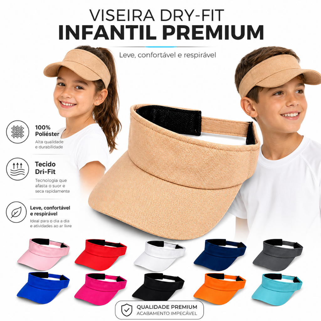 Viseira Dry-fit Infantil Premium Praia Lazer Passeio Piscina Esporte Ar Livre Unissex