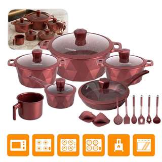 Kit Jogo de Panelas 18 Peças Antiaderente London Com Tampa de Vidro Conjunto + Utensílios