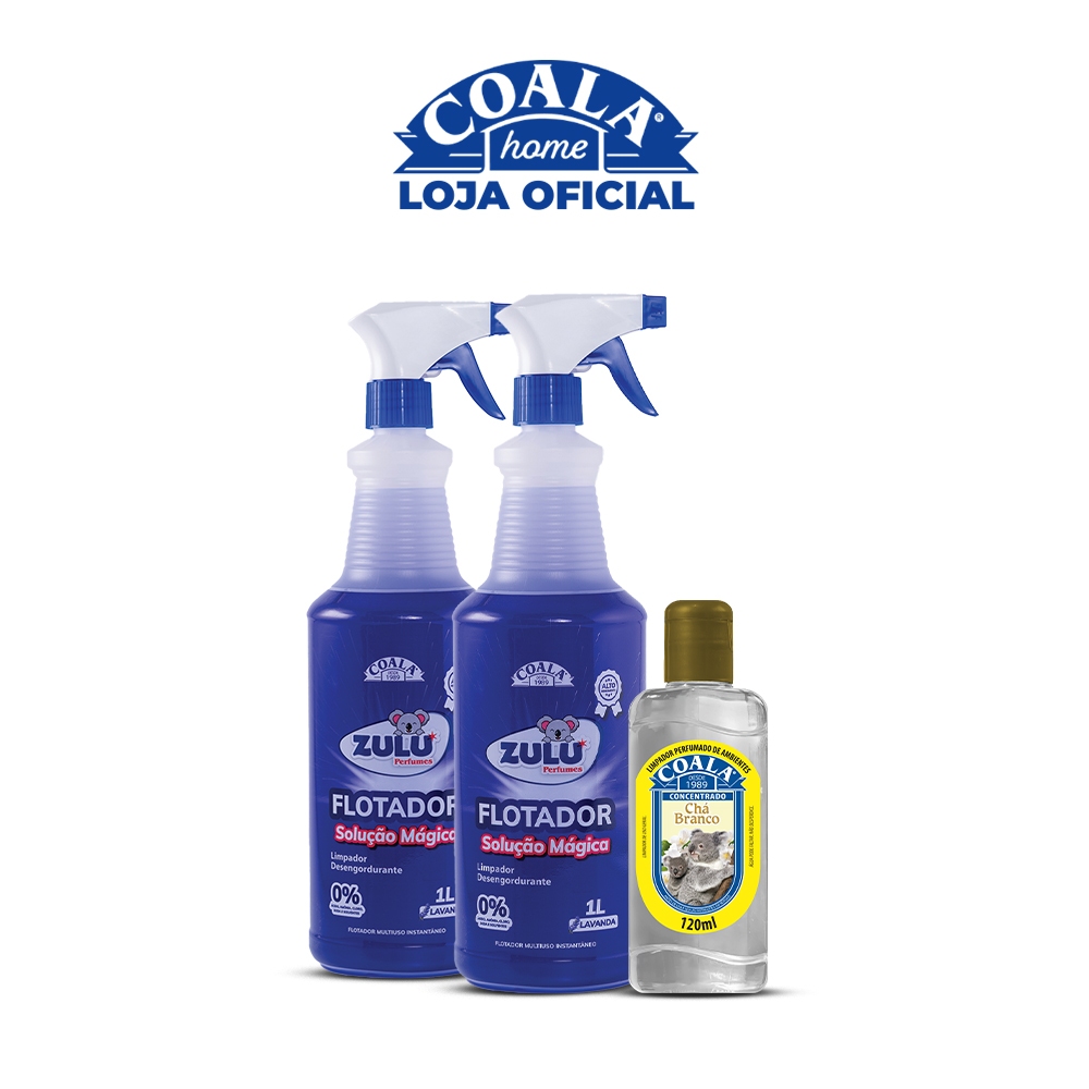 Kit 2 Flotador Desengordurante Zulu Perfumes + Coala - Lavanda - 1L + 1 Limpador Concentrado Coala - Chá Branco 120ml