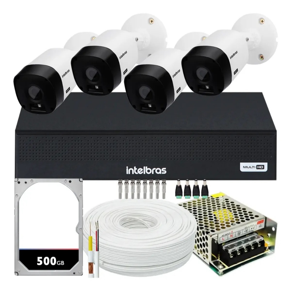 Kit 4 Câmeras Intelbras 1120b Dvr 4 Canais Com Hd Completo