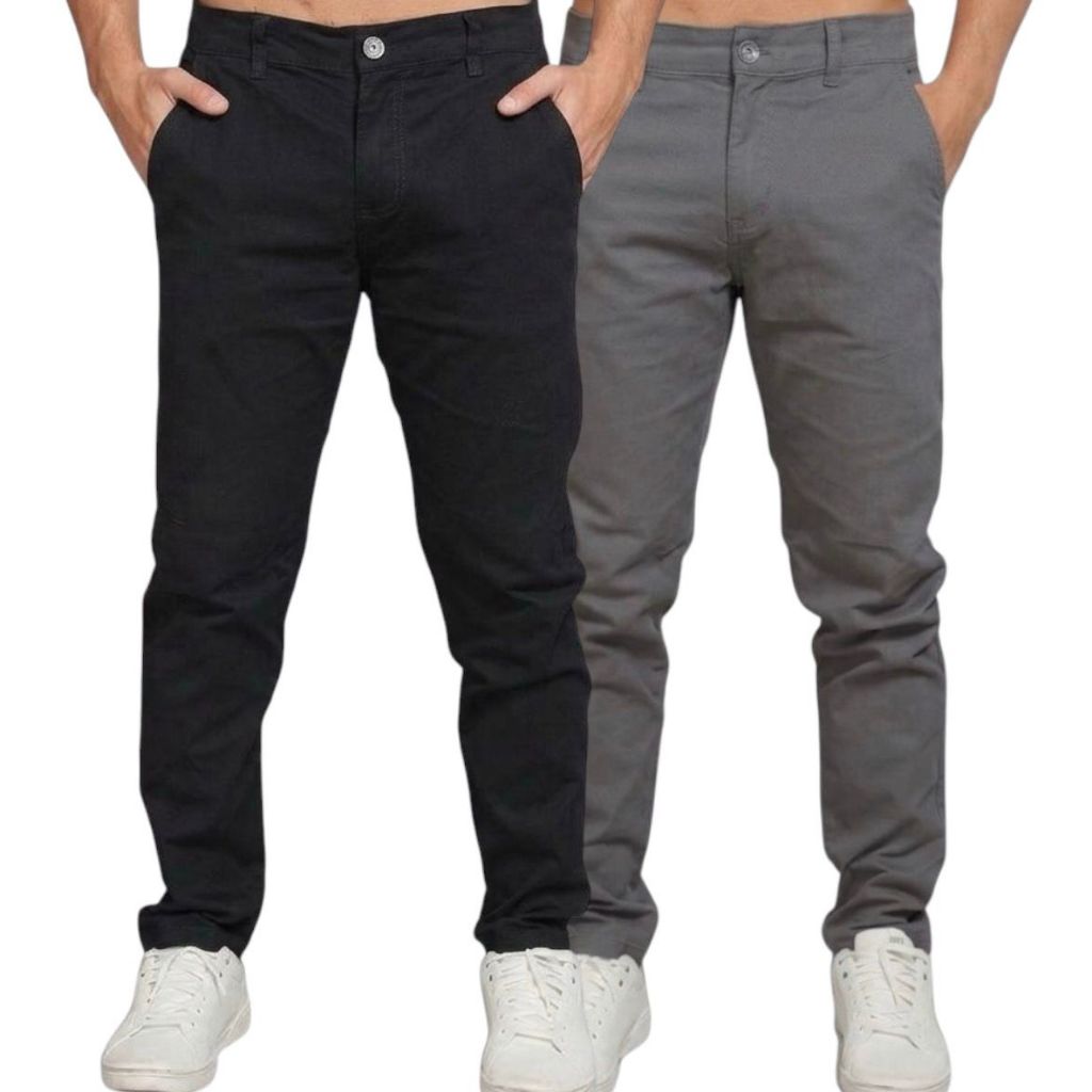 Kit 2 Calças Sarja Masculina Premium Slim Com Elastano