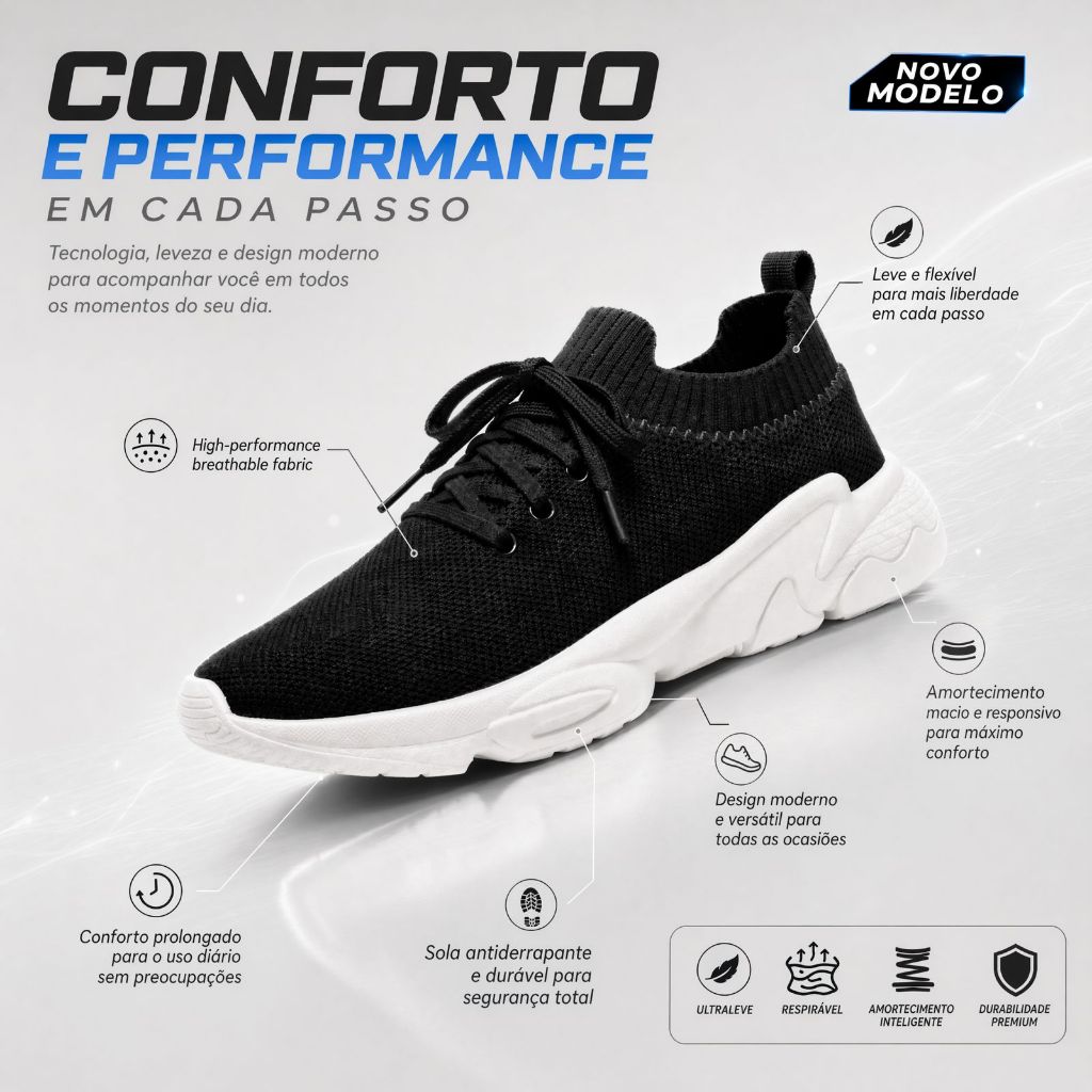 Tenis Feminino Slip On Meia Casual Conforto Para Seu Dia a Dia Antiderrapante — imagem 2 de 2