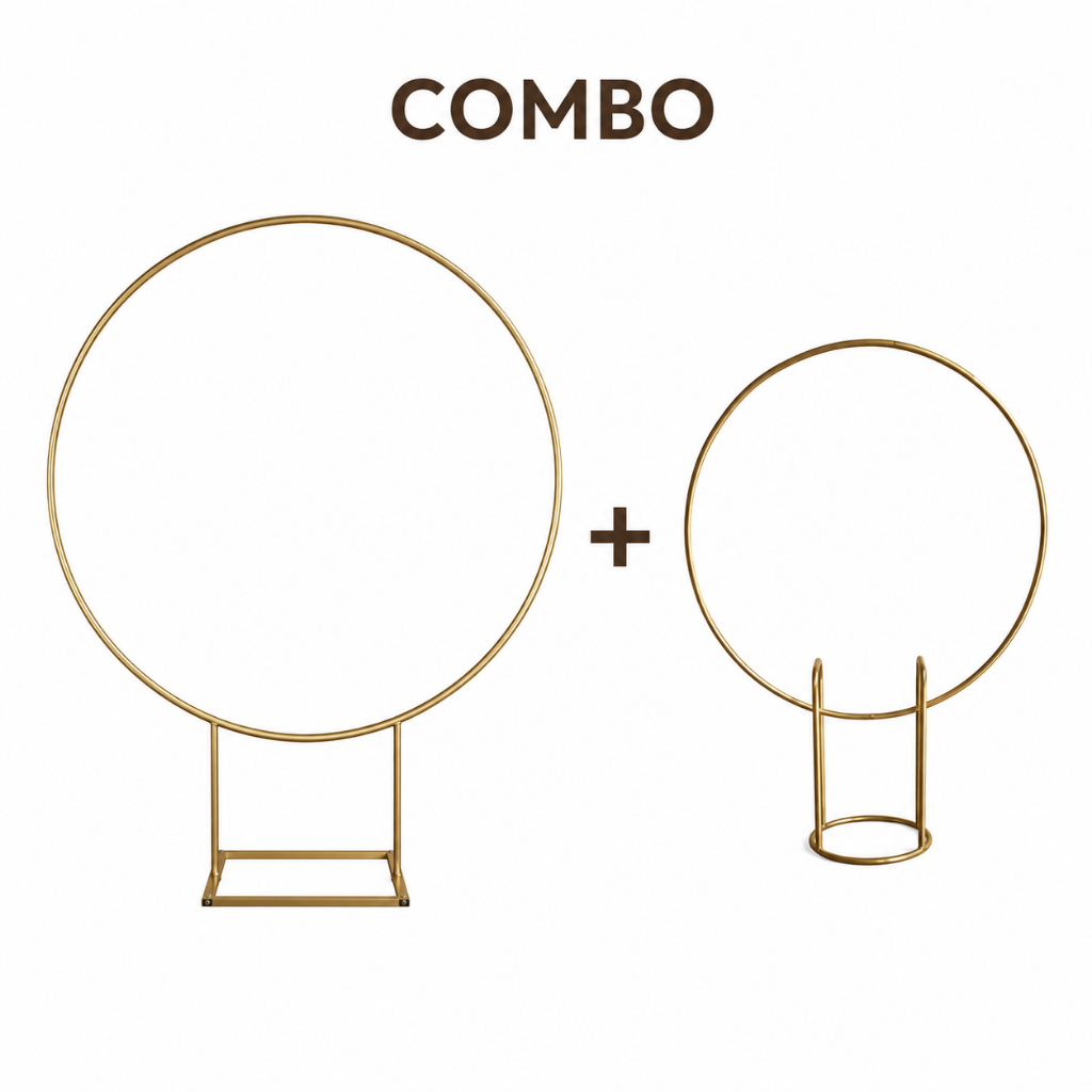 Combo Arco Redondo  e mini arco de mesa  em ferro na cor dourada