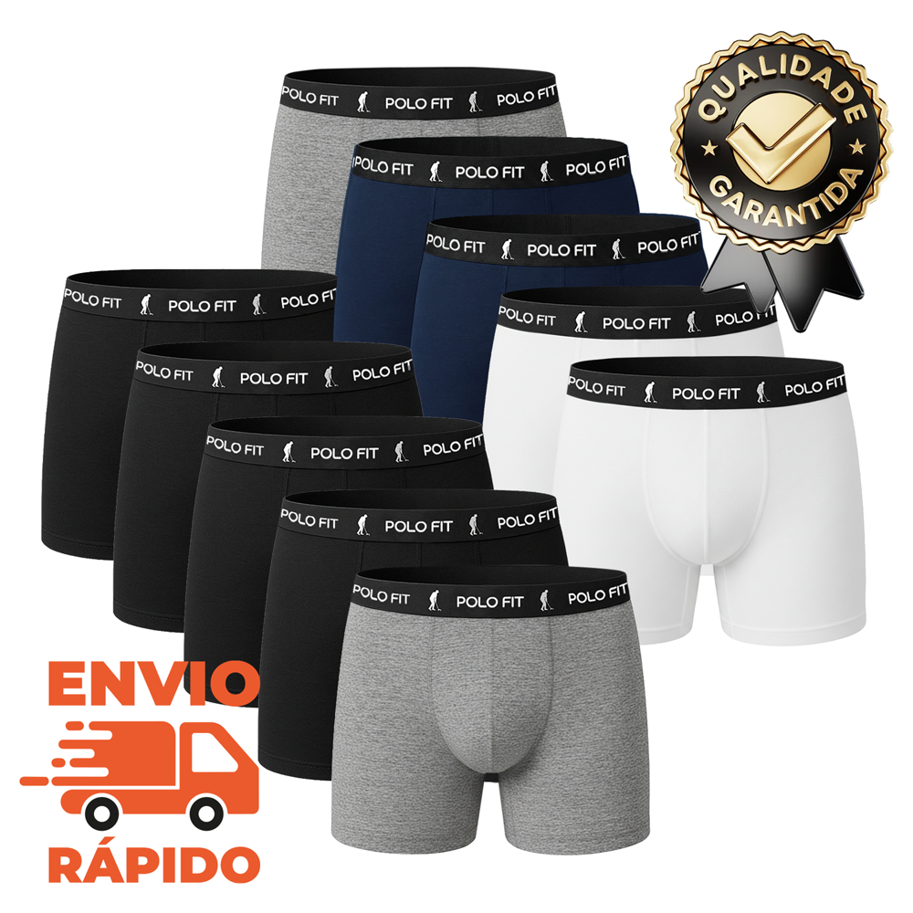 Kit 10 Cuecas Boxer Polo Fit Algodão Original Cotton Promoção Boa