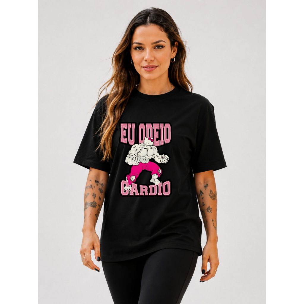 Camiseta Feminina Eu Odeio Cardio Fitness Academia Estampada Manga Curta Casual