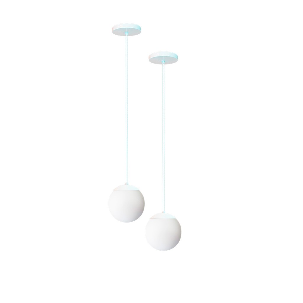 KIT C/2 LUSTRE PENDENTE GLOBO BOLA VIDRO LED JABUTICABA STUTTGART BRANCO - BRANCO QUENTE
