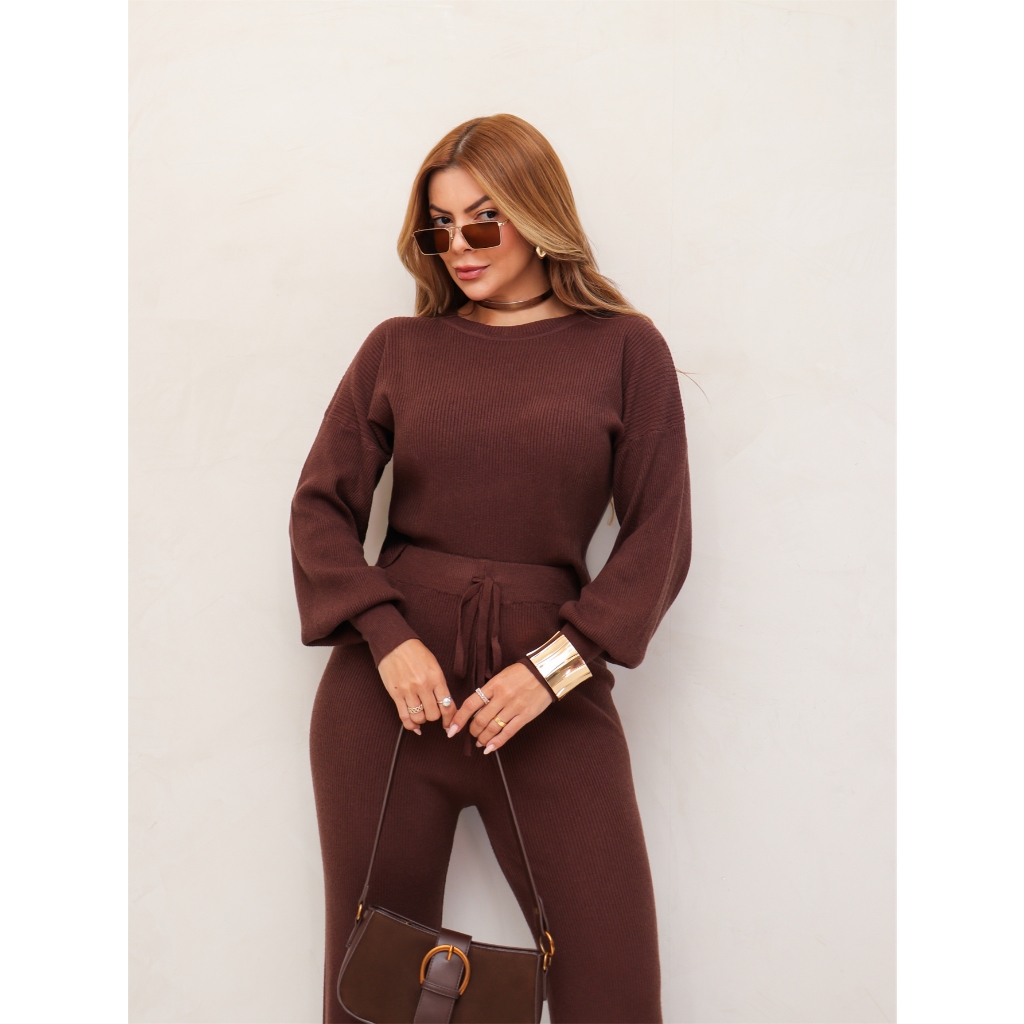 Conjunto Feminino Tricot Blusa Manga Longa e Calça Pantalona Elegante Confortável Inverno 3RD SD2008 · foto 2