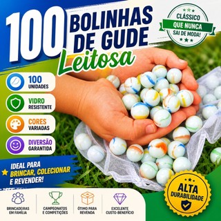 Kit 100 Gude Leiteira Bolinhas Birosca Vidro Importada Peteca Jogo Clássico Infantil Escolar Coleção