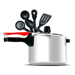 Panela Pressão 4 Litros Polida Clock com Conjunto de Utensílios 5 Peças Preto