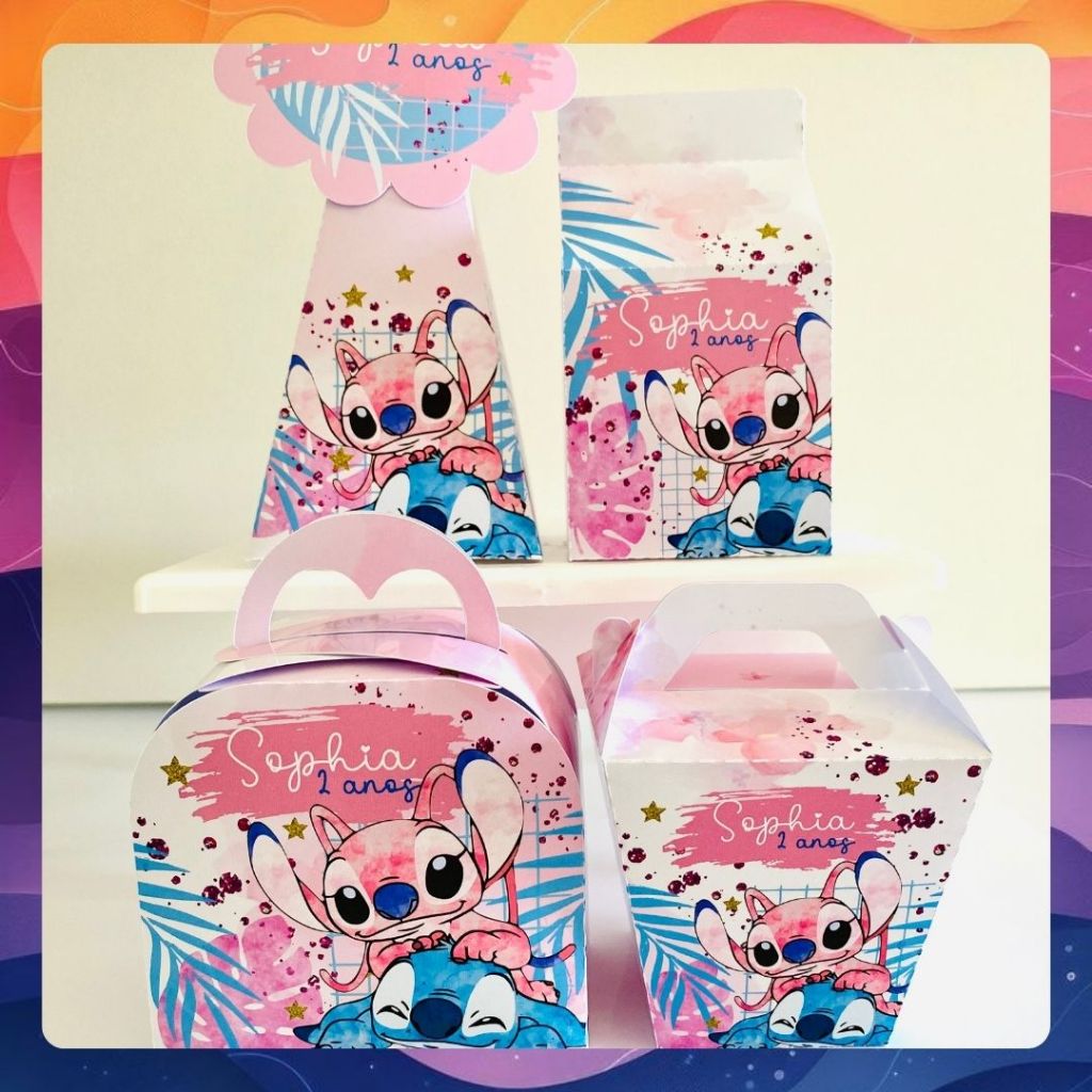 PEGUE E MONTE Kit Personalizado STITCH E ANGEL | Kit Completo | Caixinhas Personalizadas | Lembrancinhas