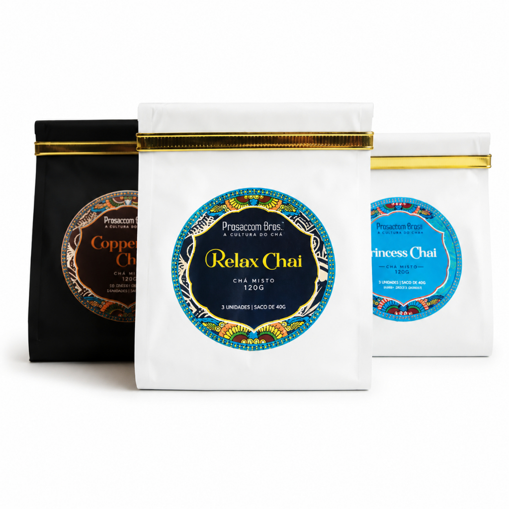 Kit 3 Chás Chai Prasadam 120g Relax Fitness Cappuccino 100% Natural