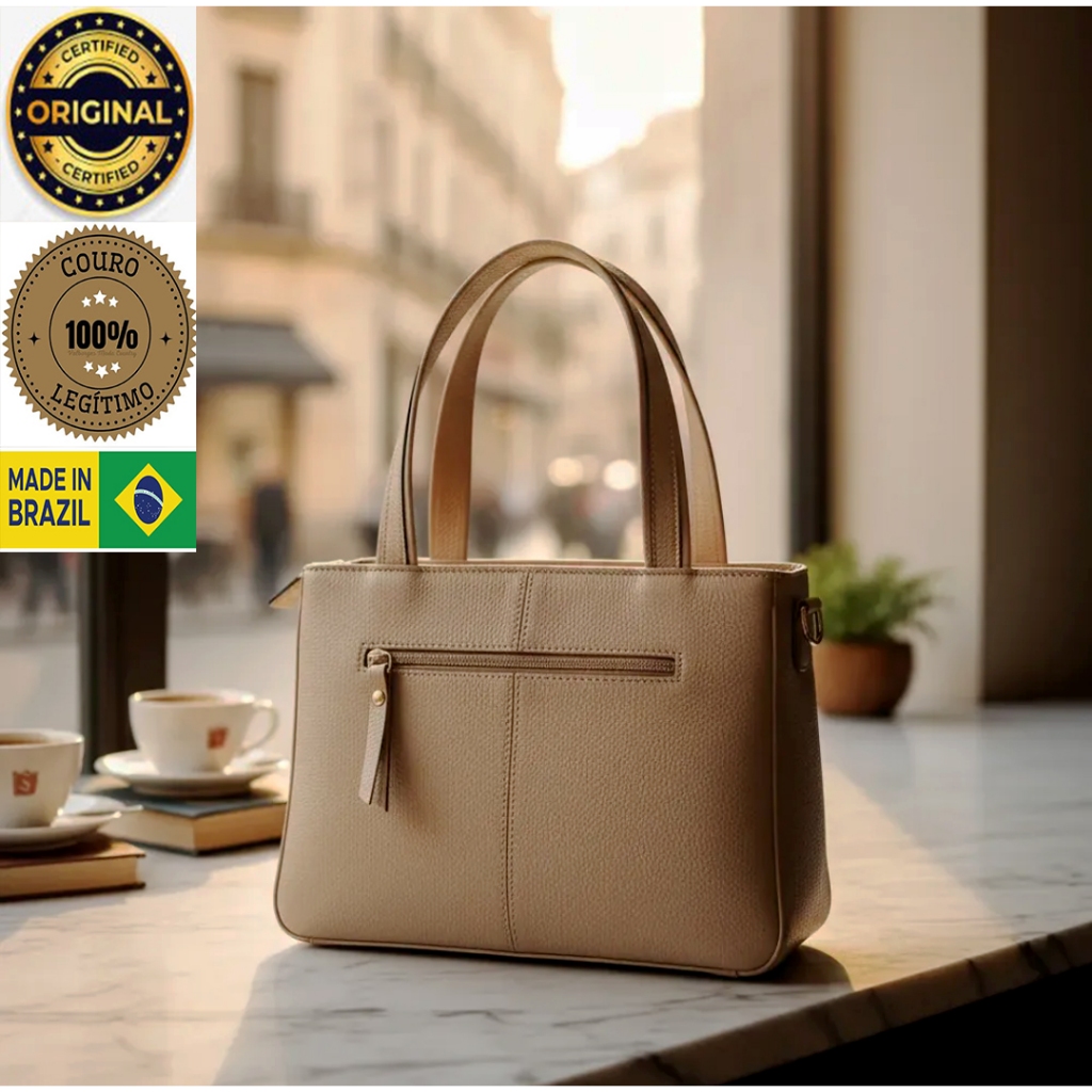 Bolsa feminina estruturada com alça de mão e transversal de couro legítimo ref- 970