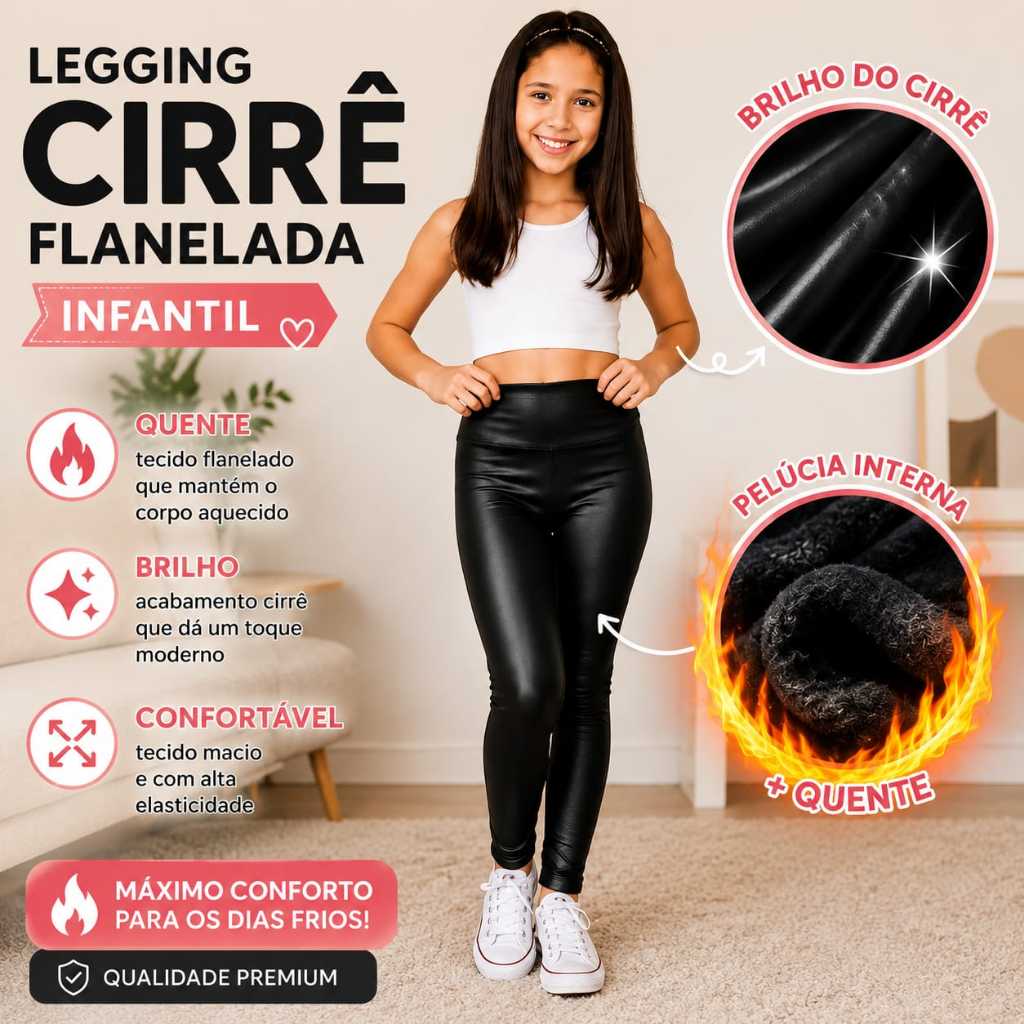 Legging Cirrê Infantil Térmica Flanelada Peluciada Frio Inverno 1 ao 16